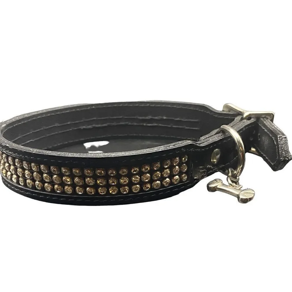 Fox & Hound three row rhinestone dog collar